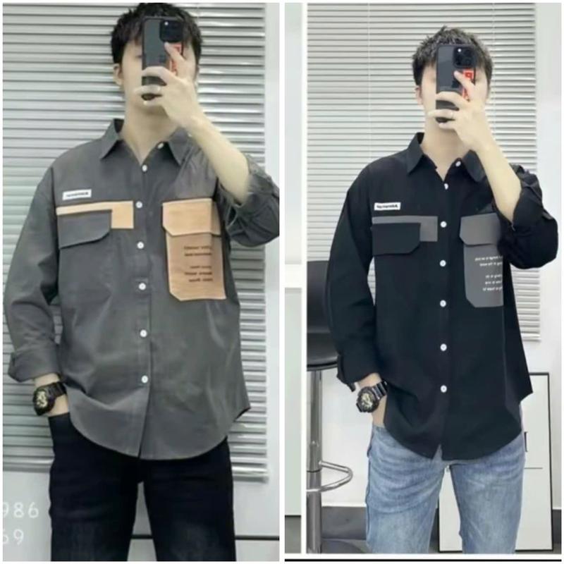 Áo Sơ Mi Nam Tay Dài túi đắp vải lụa hàn Dày Dặn Form Đứng Boy Phố ST MEN STORE Menswear Shirt Cổ Tròn