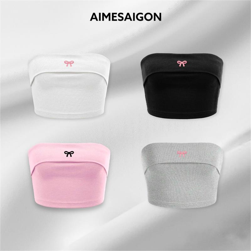 Áo Ống Croptop Quây Ngang Không Mút Ngực Ôm Body Basic - TUBE TOP Nữ Women Thun Gân