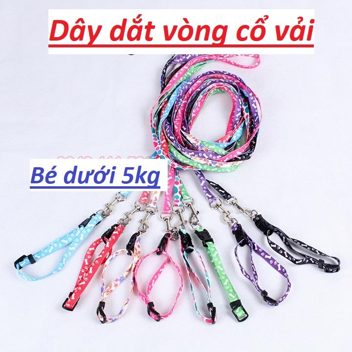 Dây dắt vòng cổ chó mèo bản 1cm - dây dắt vải kèm vòng cổ thú cưng (bé dưới 5kg)