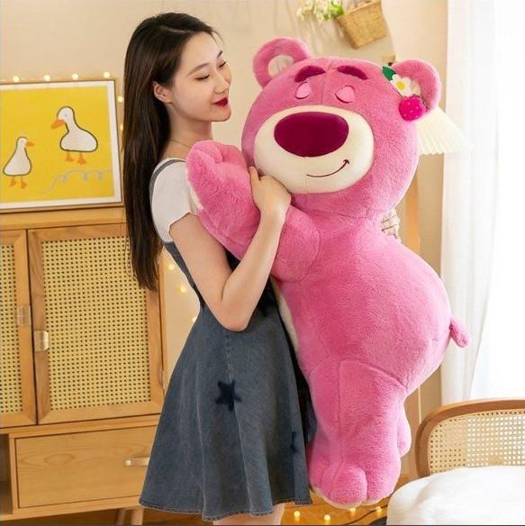 Gấu Dâu Nhồi Bông Nằm Ngủ Dễ Thương Lông Xù Hàng Cao Cấp Thú Nhồi Bông Thú Bông Phát Nhạc Đồ Chơi 8