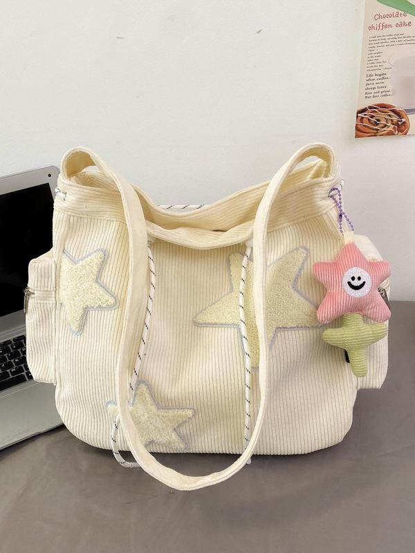 Women's Star Patched Design Tote Bag, Mother's Day Gift, Fashionable Large Capacity Shoulder Bag for Daily Used, Casual Trendy Versatile High-quality Daily Commuting Purse Bag, Girlfriend Gifts 1