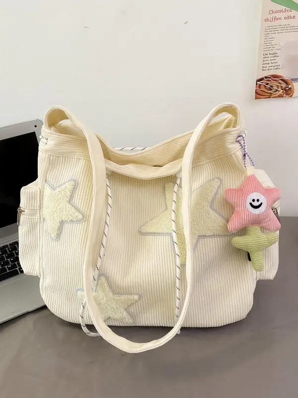 Women's Star Patched Design Tote Bag, Mother's Day Gift, Fashionable Large Capacity Shoulder Bag for Daily Used, Casual Trendy Versatile High-quality Daily Commuting Purse Bag, Girlfriend Gifts 1