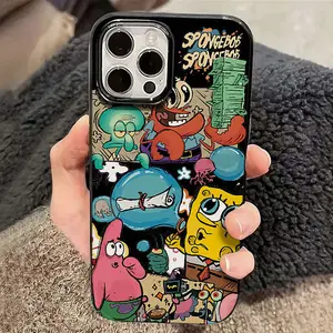 Cartoon Funny SpongeBob Patrick Star Case Compatible for IPhone 15 16 11 13 12 14 Pro Max 7Plus 6s 15 14 7 16 8 6 Plus XR X XS Max SE 2022 Luxury Glossy Surface Soft Cover