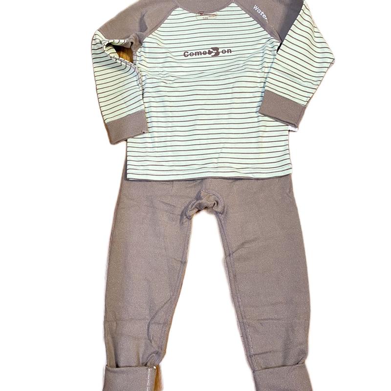[Hân Hân Kids] Bộ quần áo dài tay nỉ kẻ ngang dài tay cho bé trai, bé gái, có thể mặc 2 mặt, size 90 - 120 2