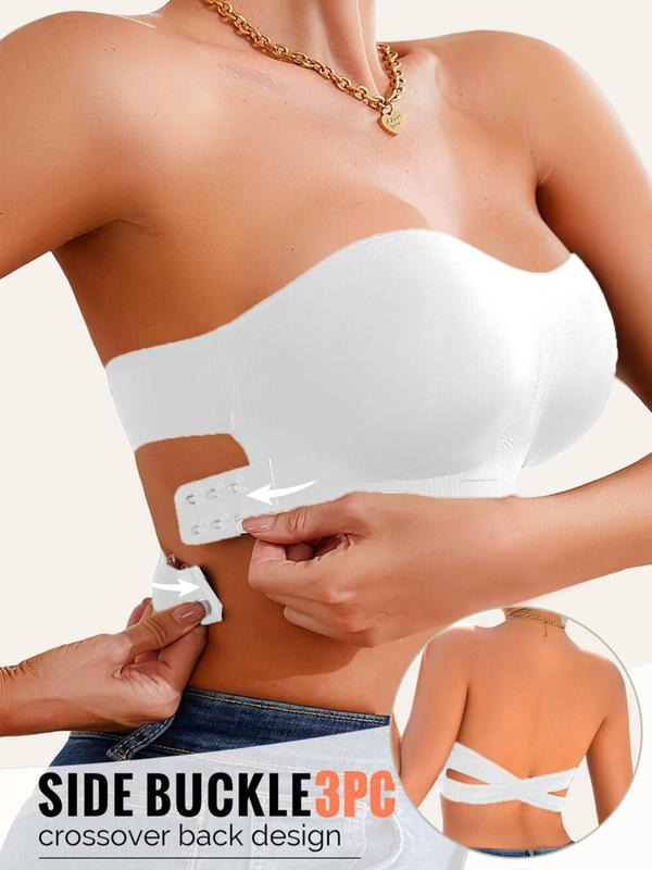 Women's Solid Color Buckle Side Criss Cross Bandeau Bra, Push Up Strapless Bra, Soft Comfortable Breathable Lingerie for Daily Wear, Bras Women 7