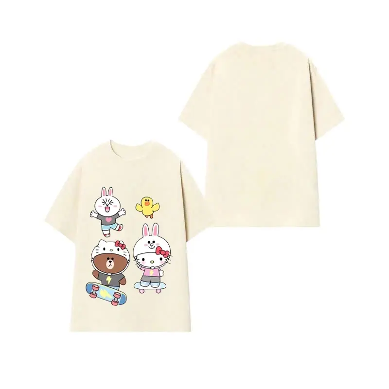 Áo Thun Trẻ Em Hình Gấu Nâu Và Hello Kitty Trượt Ván Siêu Đáng Yêu, Chất Vải Thun Cotton Dành Cho Bé 2
