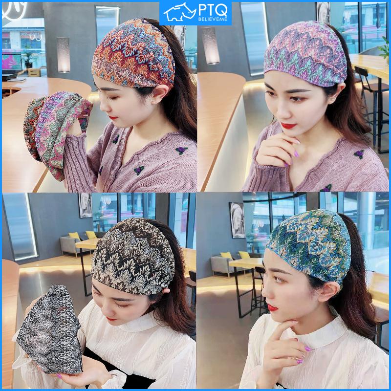 Băng Đô Rộng Vành Ren Mỏng Phong Cách Nữ Tính Khăn Xếp Lưới Thoáng Khí Mũ Trùm Đầu Rộng Thích Hợp Để Rửa Mặt Khi Đi Chơi Che Tóc Con Kiểu PTQ