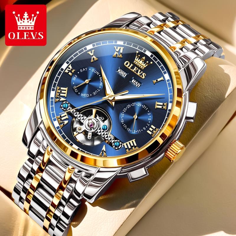 OLEVS Đồng hồ nam đồng hồ cơ không pin đồng hồ nam rỗng mới hoàn toàn tự động dành cho doanh nhân dạ quang chống nước Men watch Đeo Tay Hoa 6607