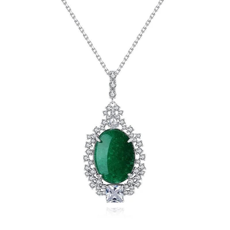 Product Introduction of SEQUITO Unique Oval Cut Emerald Green Stone Pendant Chain Necklace with Cubic Zirconia Fashion Women Anniversary Gift SN014 10