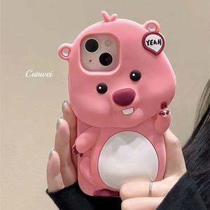 Cute 3D yeah Beaver loopy case for Apple iPhone 15 14 13 12 11 case 14 Pro Max phone case soft rubber silicone case cartoon funny casing for girls women girls