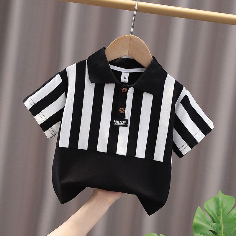 Product Introduction of Boys' Short Sleeve Polo Shirt 2025 Summer Fashion Baby Stylish T-Shirt Children's Striped Turn-down Collar Half Sleeve Top Thin Style 5