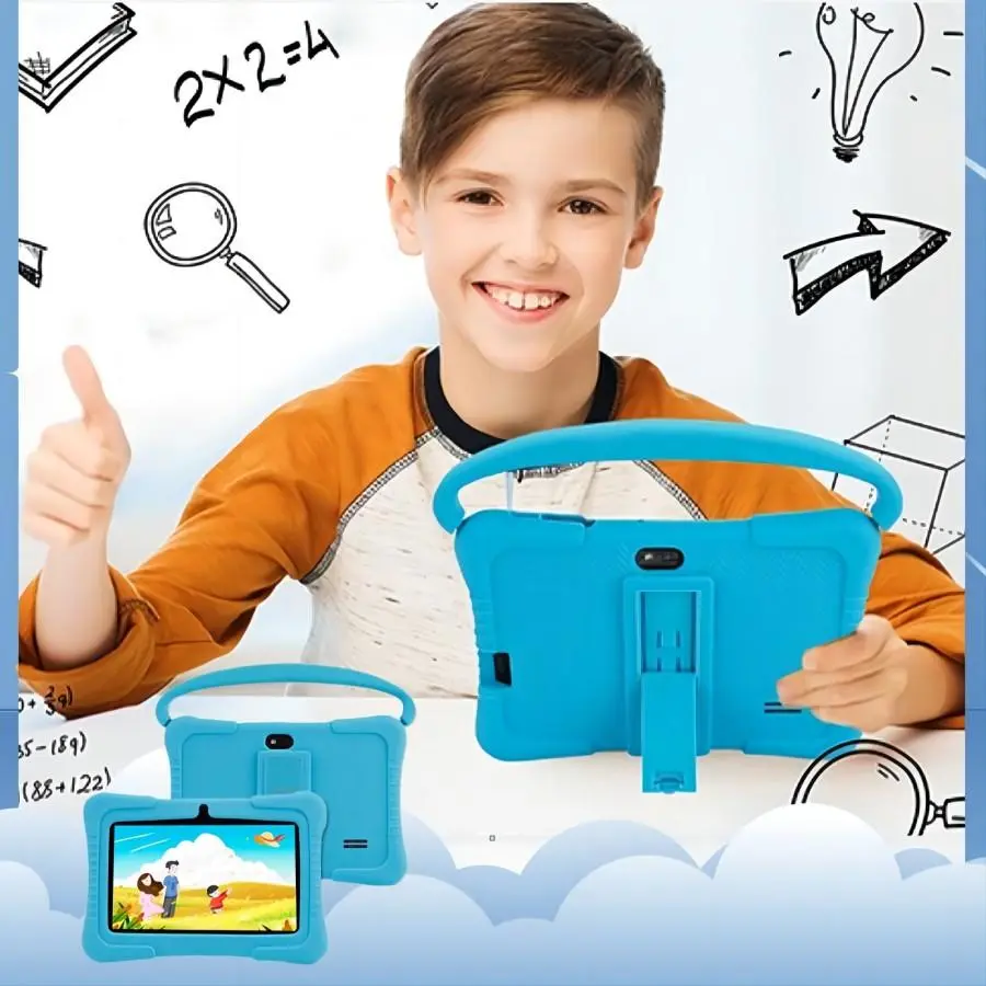 7 Inch Android 12 Tablet, Educational Kids Study Pad, 4G RAM + 32G ROM Tablet with Silicone Protective Case, Parental Lock, Eye Protect HD Screen Learning Devices