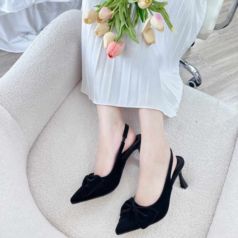 Sục cao gót snadanl  nữ cao 5 cm NGỌC TRINH STORE thắt nơ xinh xắn dễ thương KB 023 DéP Shoes GiàY Cao Su