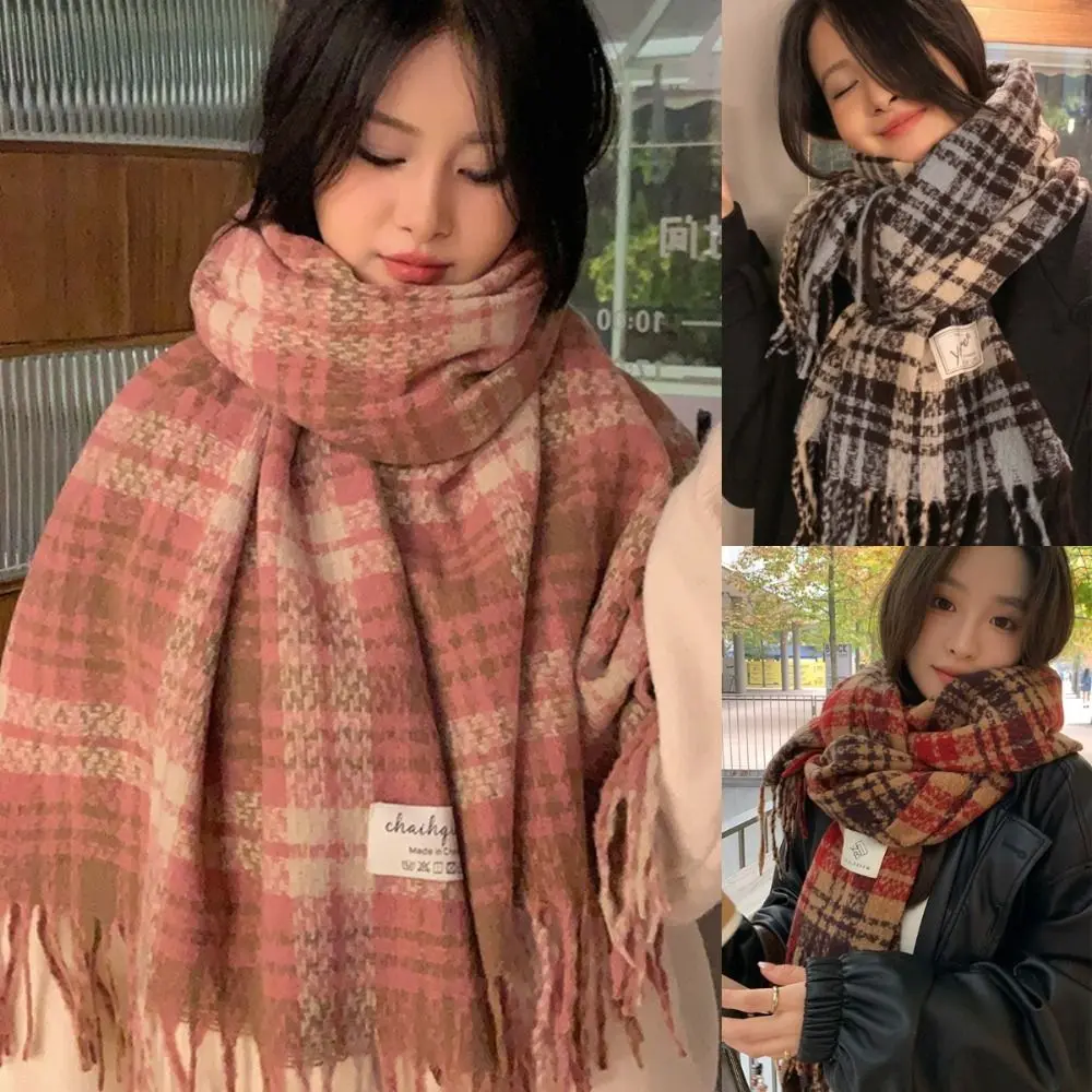 Khăn Quàng quàng cổ kẻ sọc, màu hồng ấm áp, Pashmina, mềm mại và thanh lịch, làm bằng Cashmere, dày và dài, có viền, thích hợp cho phụ nữ, khăn quàng cổ mùa đông