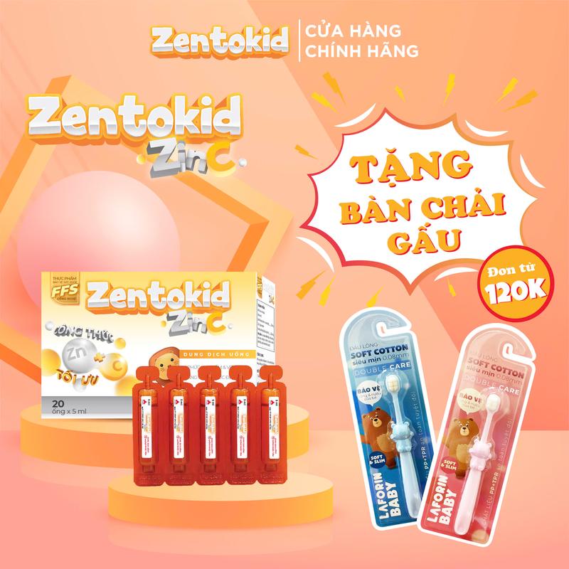 Siro bổ sung kẽm và vitamin C ZENTOKID ZINC giúp tăng sức đề kháng và hệ miễn dịch, giảm ốm vặt cho bé Hộp 20 ống