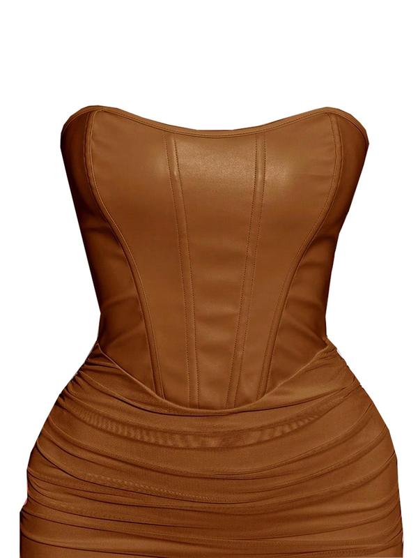 Women's Solid Ruched Tube Dress, Fashionable Strapless Bodycon Dress for Party Club Dating Wear, Women Dress for Summer 5