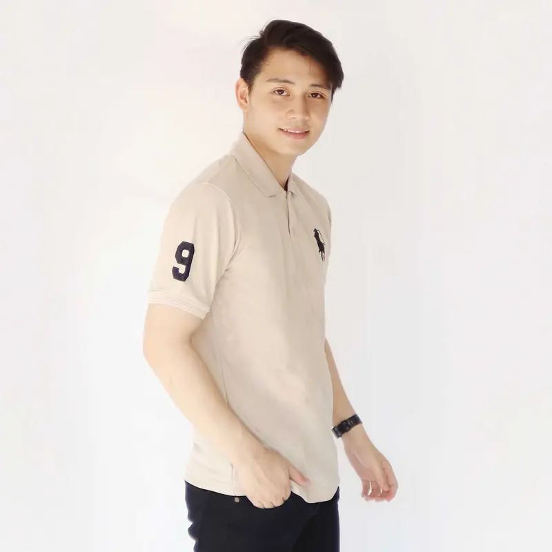 Kaospolos - T shirt Kaos pria berkerah logo bordir | Kaos kerah pria lengan pendek Katun Hitam Panjang 3