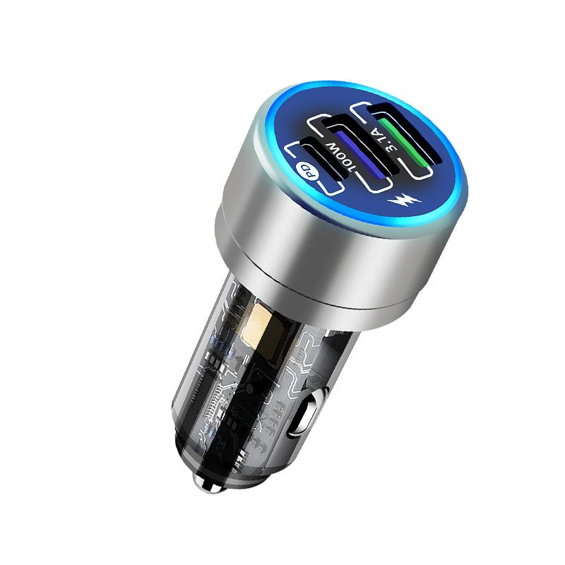 2025 latest car charger 100w super fast charging car mobile phone charger aluminum alloy PD + QC3.0 car charger 4
