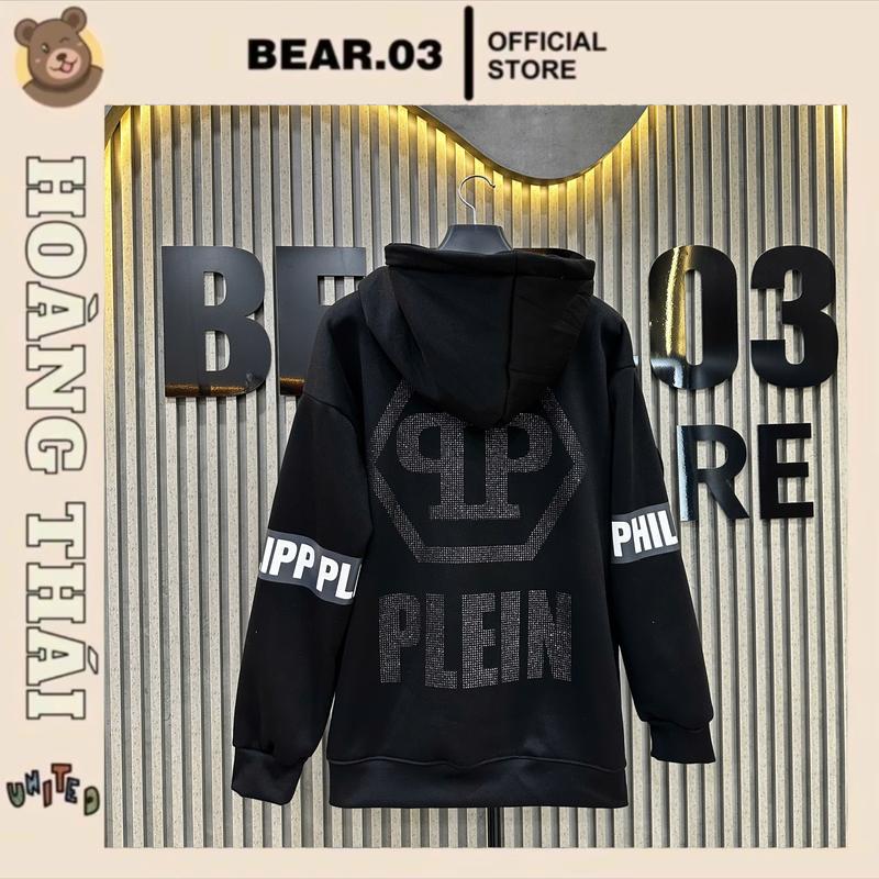 ÁO HOODIE PP KIM TUYẾN ĐEN (LOGO SẮT) MŨ 2 LỚP DẦY DẶN NAM NỮ BY BEAR.03 Dài Tay Nam Menswear