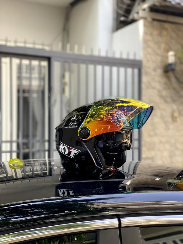 ( Kính Revo) MŨ BẢO HIỂM 3/4 2 KÍNH ROYAL M668 MÀU ĐEN BÓNG TẶNG TEM KYT VÀ TÚI