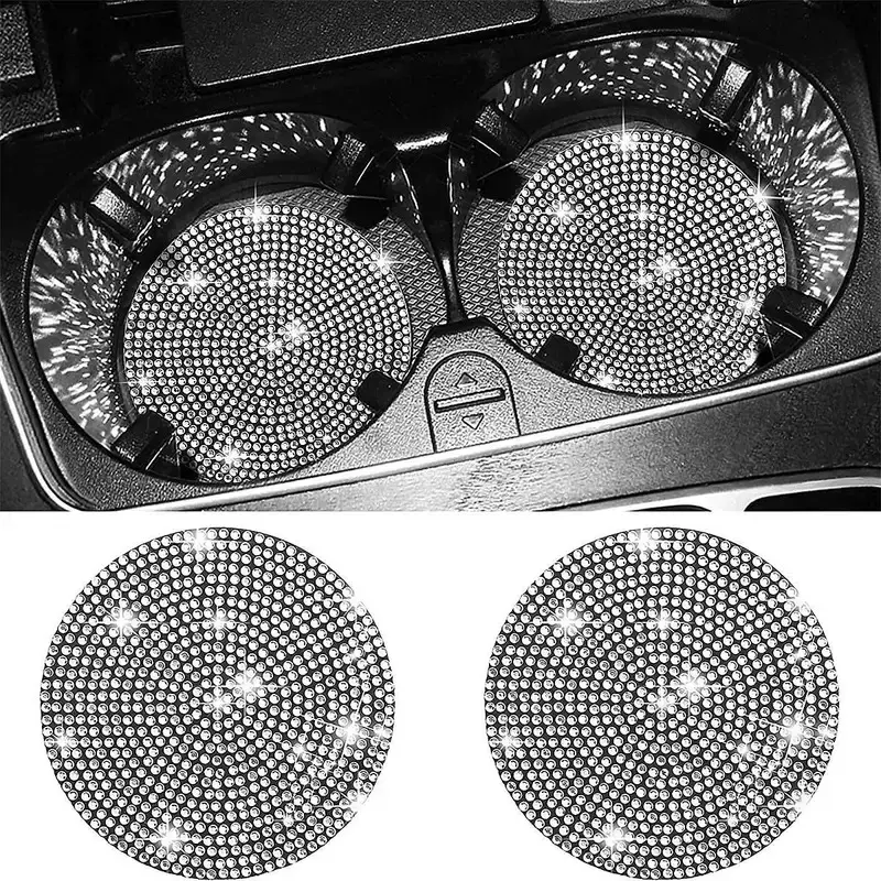 2pcs Imitation Diamond Fashion Car Cup Cushion Bling Car Cup Holder Coaster Anti-slip Popular and fashionable coasters 0
