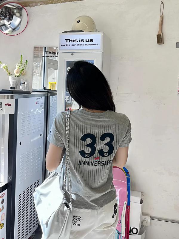 Áo Thun Nữ Ngắn Tay Kiểu Dáng Baby Tee Màu Xám Retro Xanh Navy in số 33 - Phong Cách Âu Mỹ form ôm tôn dáng item hack tuổi cực xinh