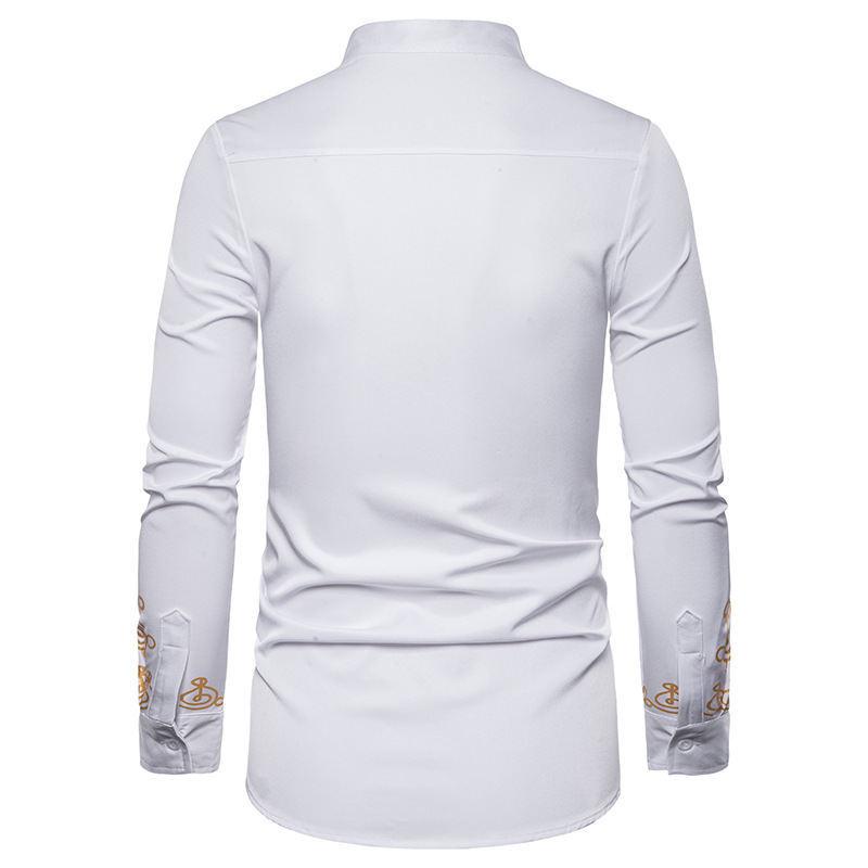 Product Introduction of Discount Fashion Men's Casual Fashion Bronzing Pullover Shirt Totem Long Shirt Muslim Straight Shirt 7