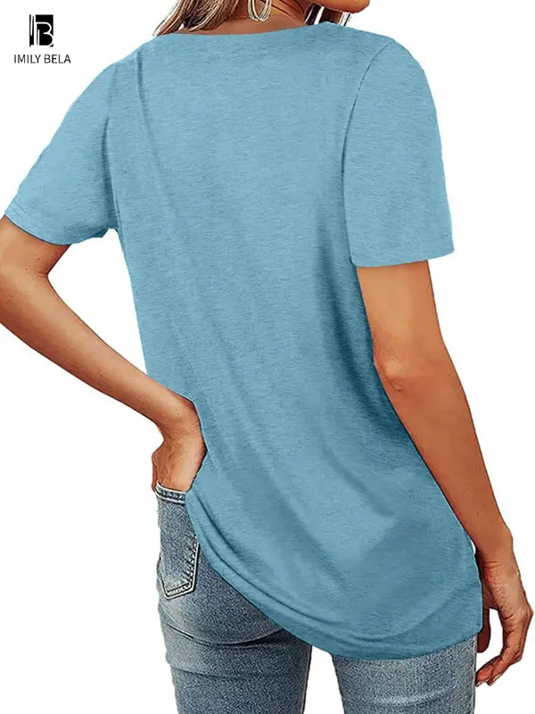 Imily Bela Women's summer square neck casual short sleeve T-shirt 5