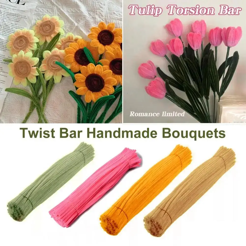 100Pcs Colourful Bouque Plush Twisted Rod Chenille Twisted Silk DIY Material Pack Handmade Festival Decoration