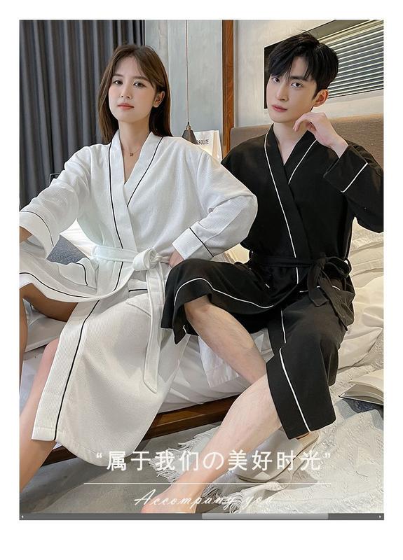 Product Introduction of Four Seasons Nightgown for Men and Women Spring and Summer Couple One Male and One Female Hotel Beauty Salon Waffle Pure Cotton Bathrobe 12