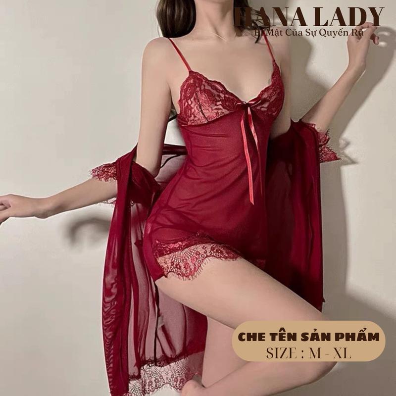 Váy Ngủ, Với Khăn Choàng Voan Lụa Mềm, Quần Lót Miễn Phí, VN017 Váy Ngủ Ren