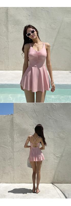 Product Introduction of 2023 New Korean One Piece Swimsuit Women Bathing Suit Solid Sexy Slip Dress Halter Bikini Set Hot Spring Swimwear 24