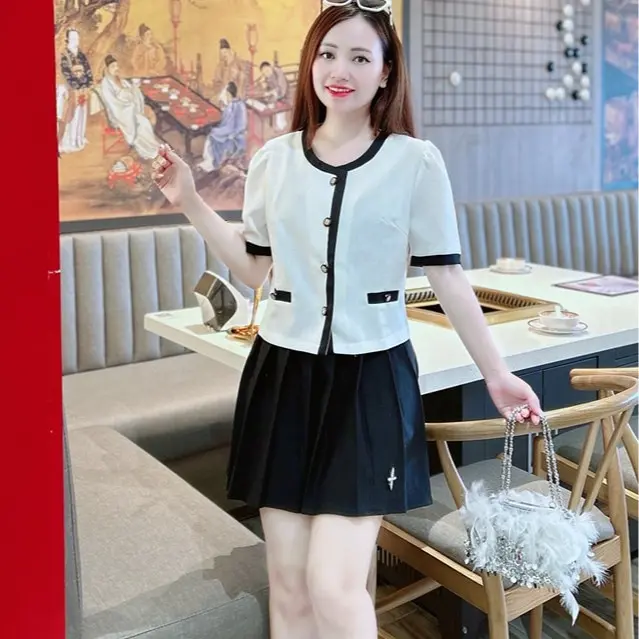 Ladies fashion Áo kiểu cộc tay viền cổ phối tròn nữ . Thời trang công sở , thiết kế trẻ trung Top Sơ Mi Shirt Màu Trắng Women Cổ Tròn 5
