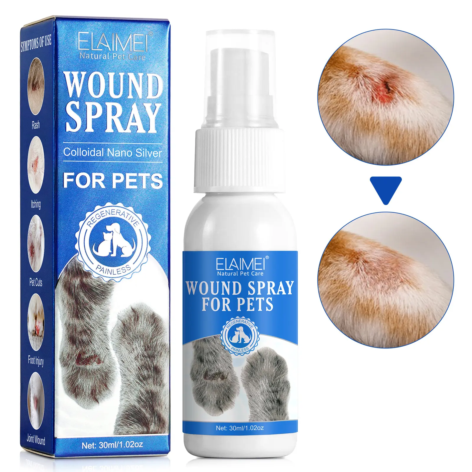 [Ready Stock & Cod] Elaimei Pet Cat Dog Slight Skin Wound Scald Burn Scratch External Care Wound Spray