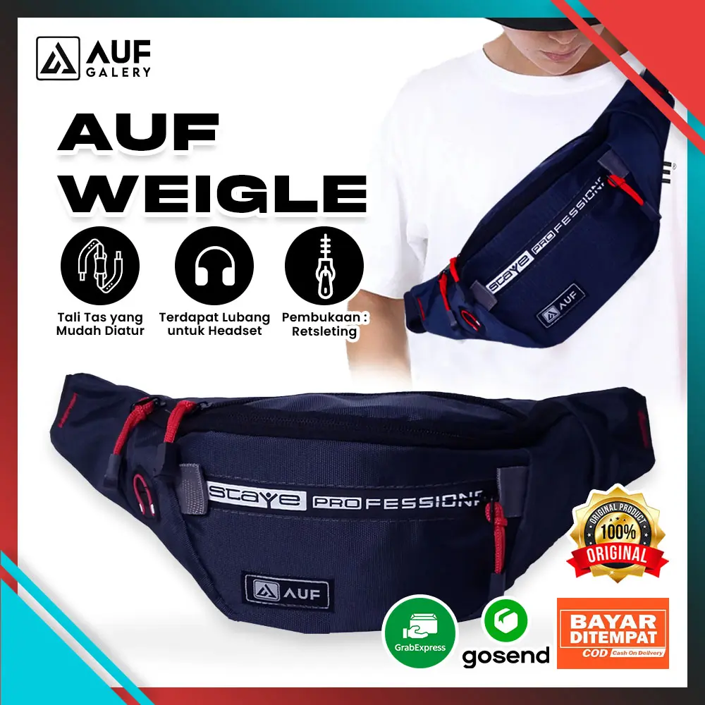 Waistbag Pria AUF Weigle Trendy | Tas Selempang Cowok Simpel Elegan Multifungsi | Tas Dada Cowo Keren Viral
