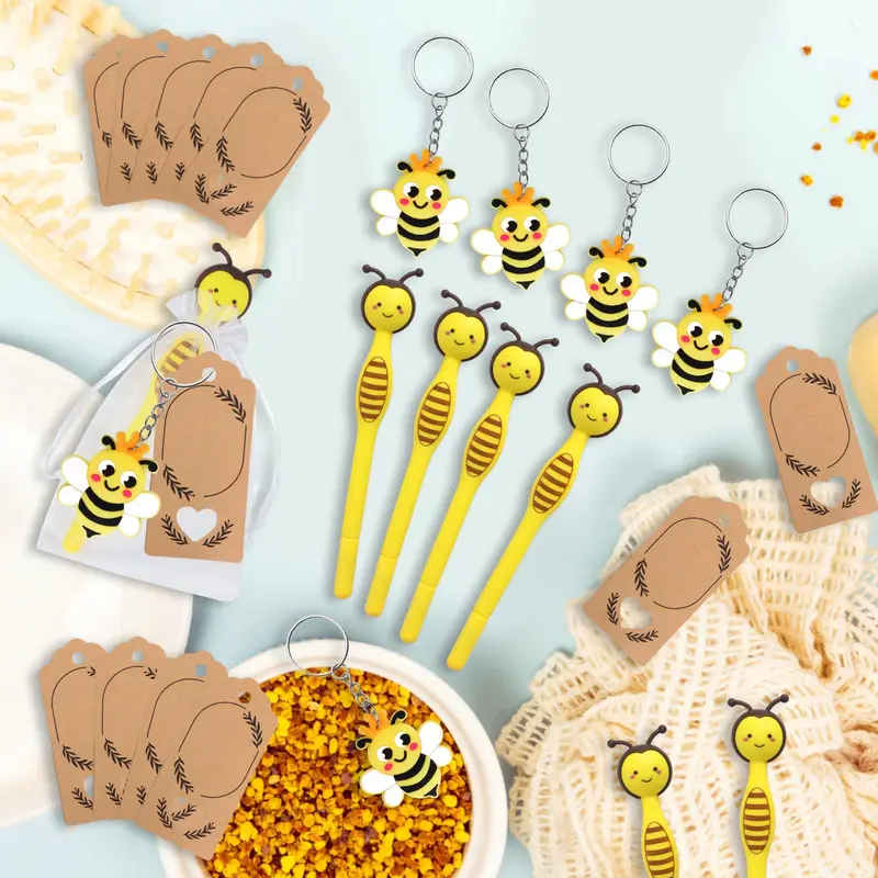 Bee Design Pen Set, 1 Set Including 12pcs Pen & 12pcs Gift Bag & 12pcs Card & 12pcs Pendant, Party Favors for Birthday Graduation 4