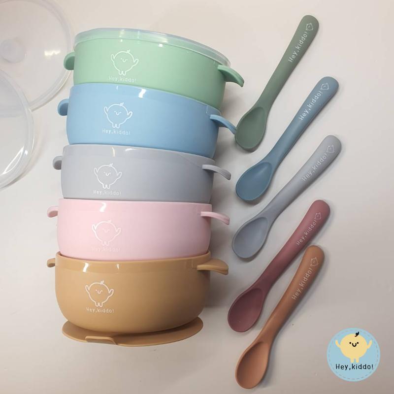 Product Introduction of Hey Kiddo : Baby Bowl with Lid ชุดถ้วยซิลิโคนทานอาหาร พร้อมฝาปิด แถมช้อนชุด จุ 400ml. อุปกรณ์ กิน ถวย ข้าว 1