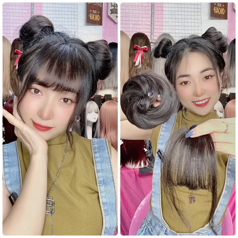 59k 1 cái Tóc giả tóc búi cột thẳng búi natra sợi tơ nhân tạo phụ nữ trẻ em dùng dc