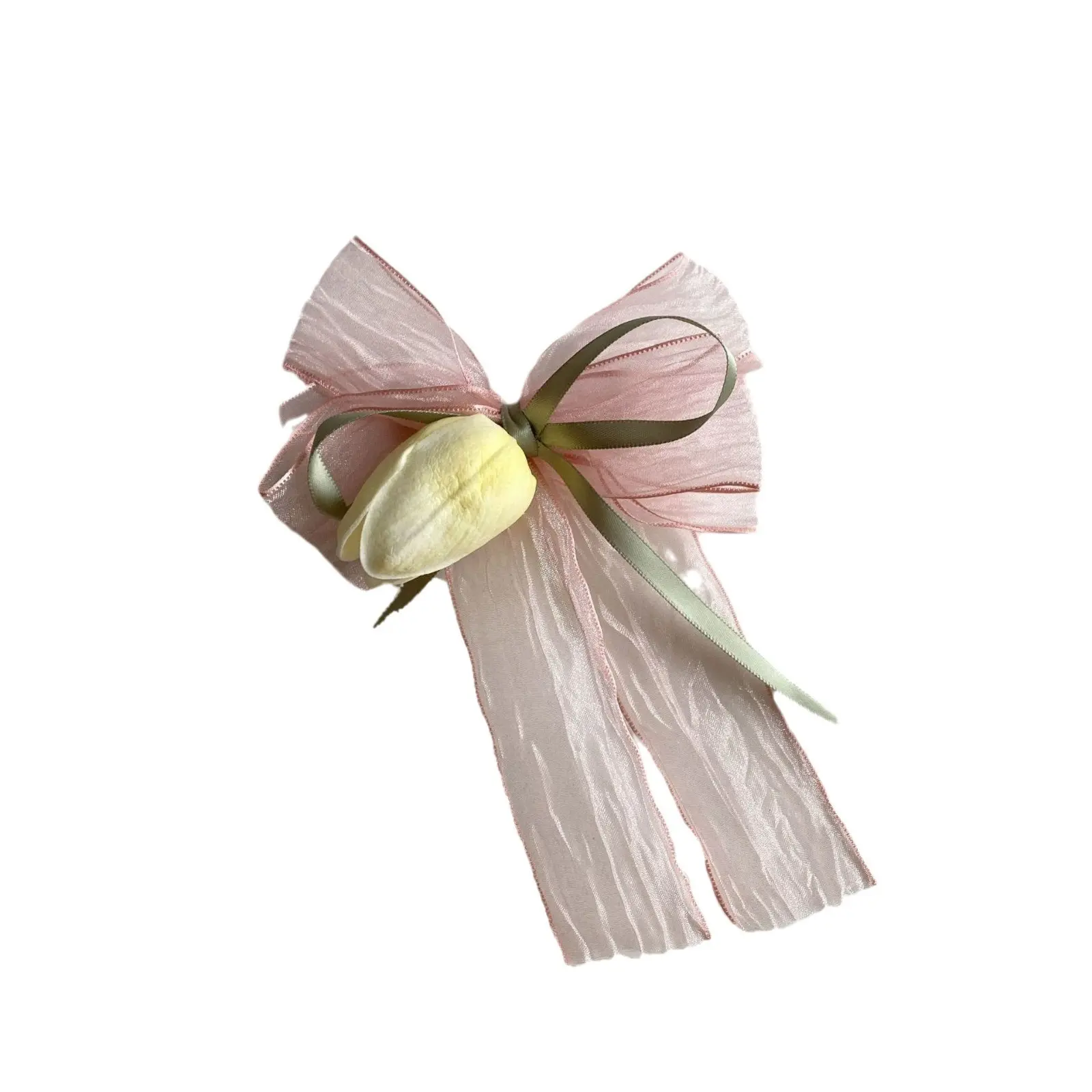 Spring Summer New Tulip Ribbon Hair Clip Atmosphere Flower Ribbon Hairpin Bow Clip Hair Accessory