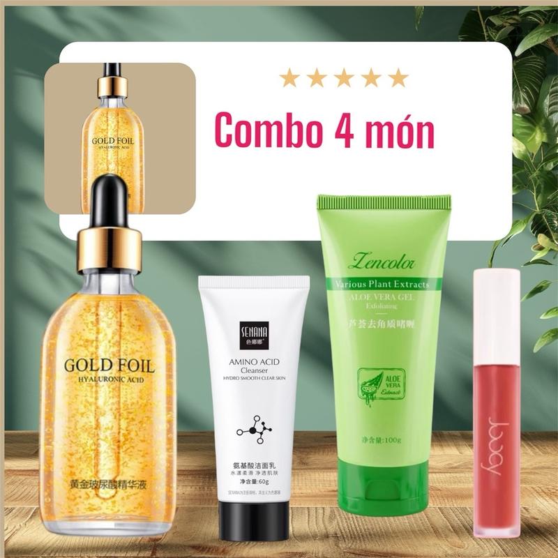 Serum Dưỡng Ẩm Da Mặt Gold Fold 100ML chiết Xuất Vàng 24K Tặng 3 MÓN Bổ sung collagen HA skincare Làm Đẹp Da Chăm Sóc Da Cấp Ẩm Women Trà Sen