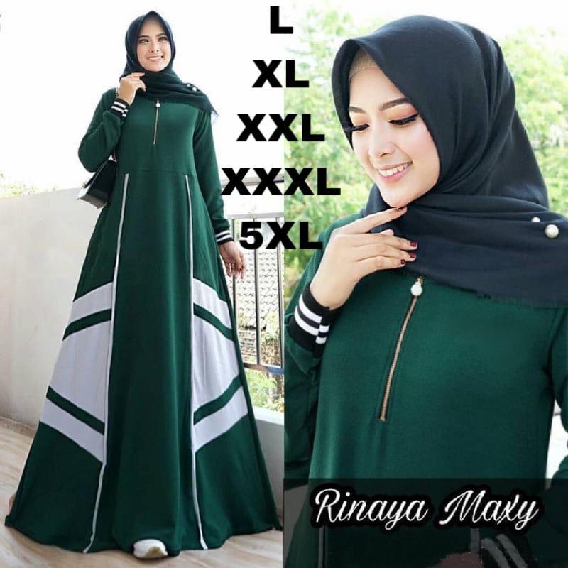 Gamis Jumbo Terbaru Rinaya Maxy L XL XXL XXXL 5XL ld 140 Muslim Panjang Wanita Nyaman Syari Hitam Dress Basic Maxi Menyusui 1
