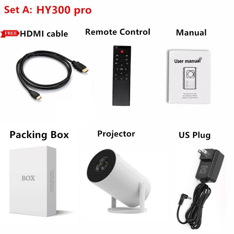Product Introduction of [ของขวัญฟรี: 1 * สาย HDMI] HY300 pro โปรเจคเตอร์ HD Mini Projector มินิโปรเจ็กเตอร์ มินิโปรเจคเตอร์ โปรเจคเตอร์มินิ WiFi Projector 1080p Android เครื่องโปรเจคเตอร์ เครื่องฉาย ลำโพงในตัว ขนาดภาพ 17 - 200 นิ้ว พาพกสะดวก ความจุสูง 16