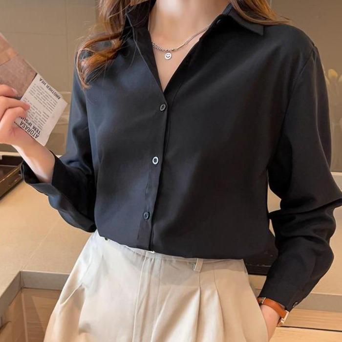 ÁO SƠ MI NỮ DÀI TAY BASIC ĐEN HUYỀN BÍ AM98