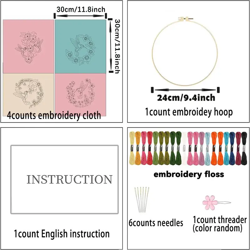Floral Pattern Cross Stitch Set, 4 Counts Cute Spring DIY Cross Stitch Set for Adult Birthday Gifts [Random Color Embroidery Tools] 1