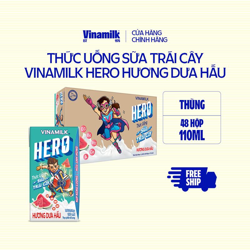 Thức Uống Sữa Trái Cây Vinamilk Hero Hương Dưa Hấu - Thùng 48 hộp 110ml