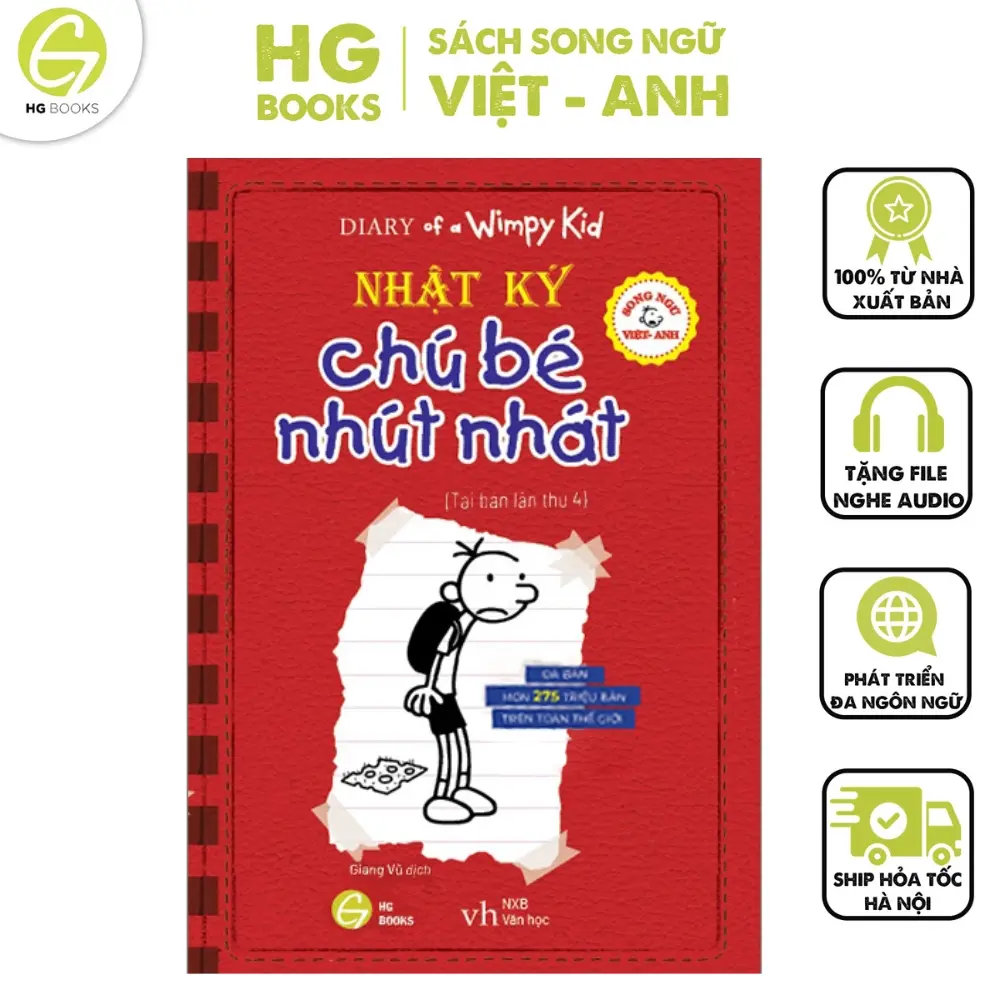 Sách Nhật ký Chú Bé Nhút Nhát - Diary of a Wimpy Kid: Tập 1 (Bản Song Ngữ và Tiếng Việt)