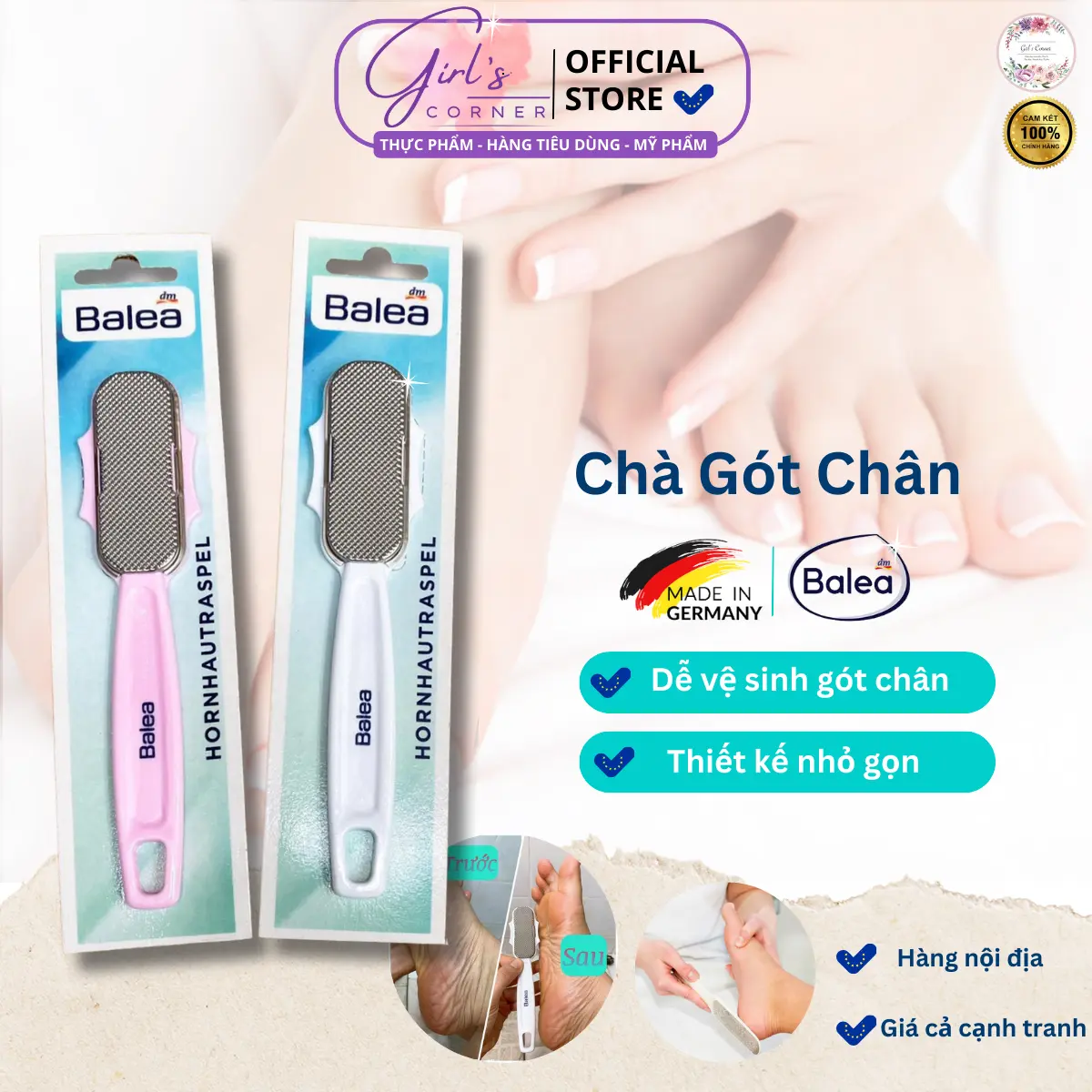 Cây chà gót chân Balea HornhautRaspel 1 cái/hộp [Đức] [Khuyến mại] - Giúp loại bỏ nhẹ nhàng vết chai và da cứng trên bàn chân