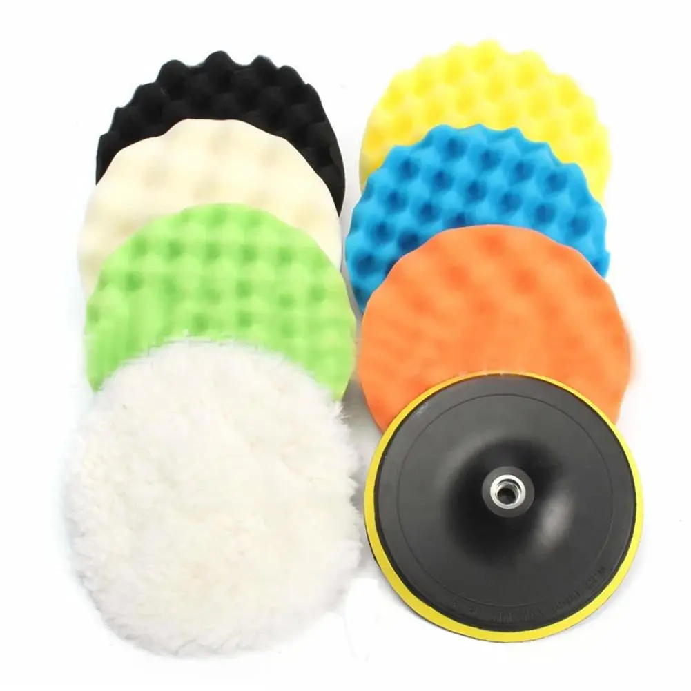 Bộ Đĩa Đánh Bóng Ô Tô, 9 Cái / bộ, Bọt Biển Đánh Bóng 150Mm, Miếng Đánh Bóng Bánh Xe Len, Thích Hợp Cho S6O1