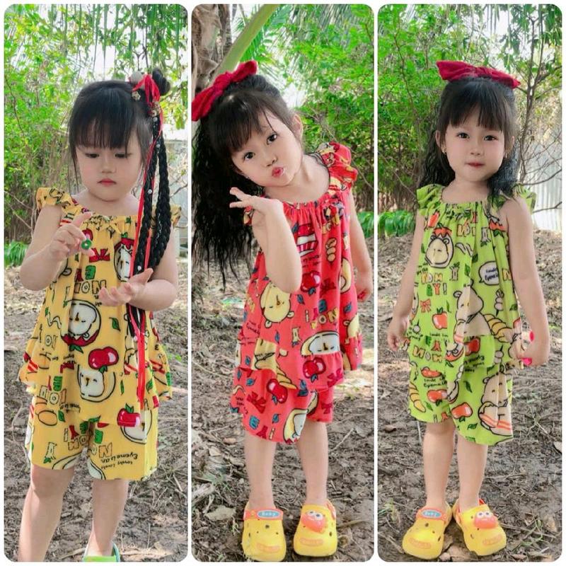 Đồ bộ bé gái Thun Lạnh hoạ tiết dễ thương, tay áo cánh tiên quần đùi có size từ 6 đến 35kg
