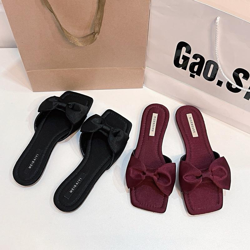 Gạo.Shoes - (Form Nhỏ Tăng Size - có Bigsize) Dép Lê cho Nữ, Trang Trí NƠ TRƠN, Dáng MŨI VUÔNG, Đế Chống Trơn Trượt. DéP GiàY